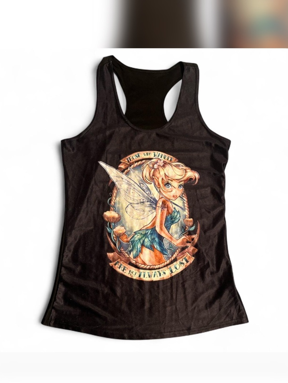 Disney Black Racerback Tank Top with Colorful Fairy Graphic